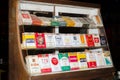 Thailand retro cigarettes package brand collection in a display glass cabinet.